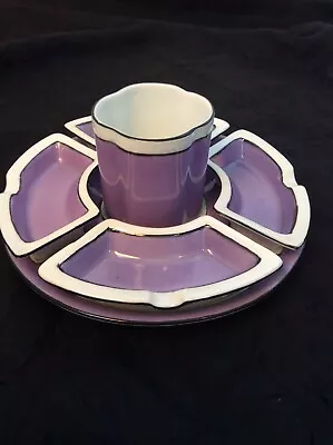 Vintage Musterschutz Art Deco White Purple 6 Piece Tray Set Czechoslovakia 4558 • $29.99