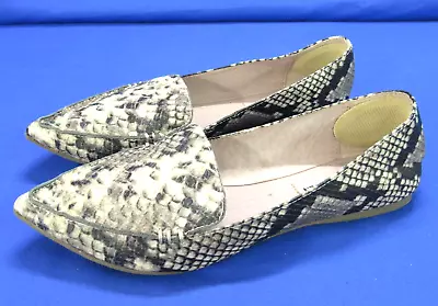 STEVE MADDEN Feather BLACK/BEIGE Moc Snake LEATHER LINED Slip-On FLATS LOAFERS 6 • $19.20