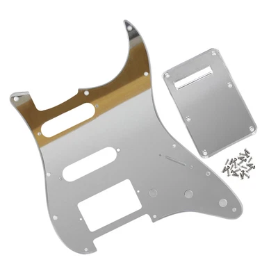 £21.59 • Buy Silver Mirror HSS Strat Guitar Pickguard 11-Hole & Black Plate Scratch Plate Set