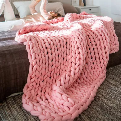 Chunky Knit Blanket Thick Yarn Knitted Cable Blanket Sofa Chair Mat Pillow Throw • £31.95