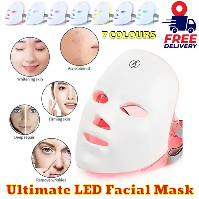 7 Colors Facial LED Mask Photon Skin Therapy Rejuvenation Wireless Anti Aging UK • £17.59