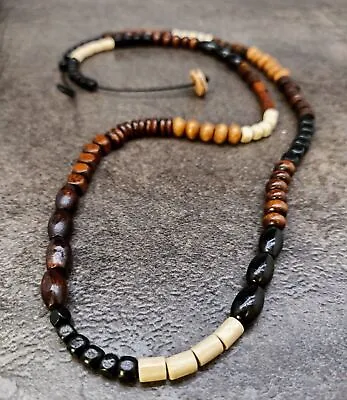 Wood Beaded Necklace Pendant Accessory Wooden Jewelry Gift For Men Women • $19.96