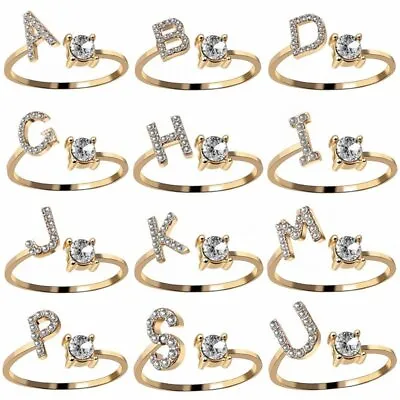 Crystal A-Z Letters Cubic Zirconia Knuckle Rings Finger Party Women Adjustable • $1.42