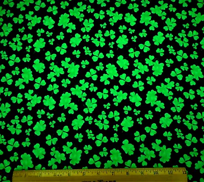 St Patricks Day Fabric 7/8 Yard Green Shamrocks Black Irish Spirit Cotton Vtg • $8.99