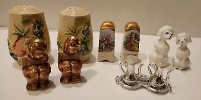 Vintage Lot Of Salt & Pepper Shakers Poodles Monkeys And Others 5 Sets 11 Pieces • $14.95