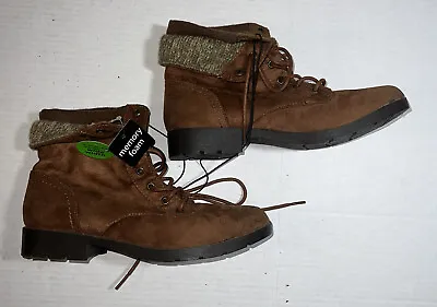 Arizona Jean Womens Boots Brown Faux Suede Ankle Low Block Heel Lace Up 8.5 • $33.90