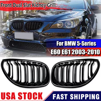 Front Kidney Grill Glossy Black For 2003-2010 BMW E60 E61 525i 535i 550i M5 4DR • $30.98