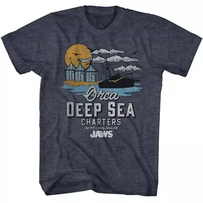 Jaws Orca Charters Illustrated Navy Heather Movie Shirt • $28.50