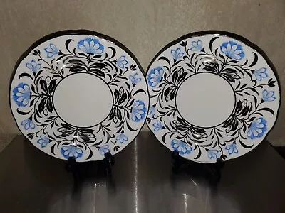 Two Vintage Wedgwood Bone China Plates 8 .  England. Blue & Black Design. AS IS! • $10