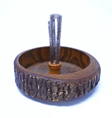 $25 • Buy Vintage Wooden Bowl Nutcracker Set Real Wood Tree Log Bark W/ Cracker & 2 Picks