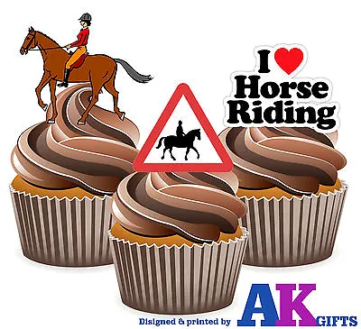 PRECUT I Love Horse Riding Mix 12 Edible Cupcake Toppers Decorations Birthday • £3.99