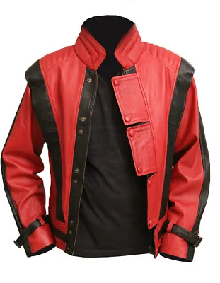 Michael Jackson Thriller Jacket MJ Red Faux Leather Mens Halloween Costume Wear • $99.99