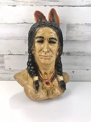 Large Ceramic Indian Chief Bust Head Statue Hand Painted - 19” • $99