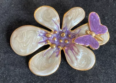 M. Jent Enamel Purple Flower With Butterfly Brooch • $12.99