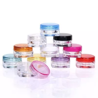 10Pcs Plastic Sample Pot Clear Travel Small Jar Square Cream Empty Cosmetics 3ml • £3.99