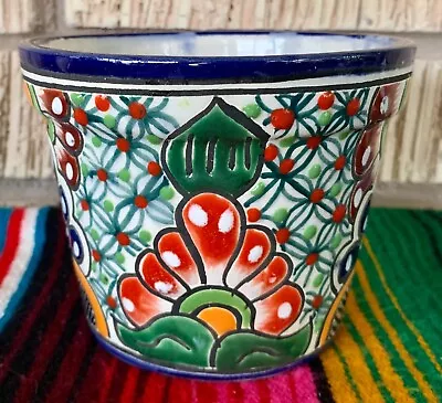 Mexican Ceramic Flower Pot Planter Folk Art Pottery Handmade Talavera #18 • $19.99