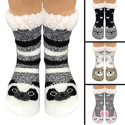 £7.84 • Buy Ladies Girls Warm Fluffy Soft Animal Fur Fleece Lined Gripper Bed Slipper Socks