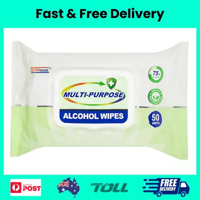 GERMisept Multi-Purpose 75% Alcohol Wipes 50pk W/Aloe Vera Kills Bacteria AU • $10.73