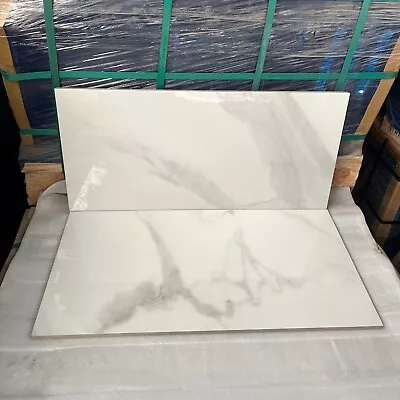 £1.99 • Buy White Kitchen Bathroom Tiles Wall Floor Marble Effect Porcelain Tiles Sample Cut