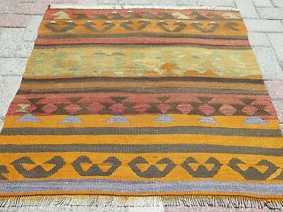 Area Rugs Turkish Kilim Handmade Carpet Boho Rug Wool Rug Small Kelim 37 X35  • $29