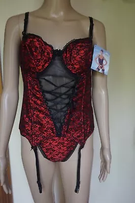 Classified Sunburst Corset Basque With Suspenders & Matching Thong Black / Red L • £12.99