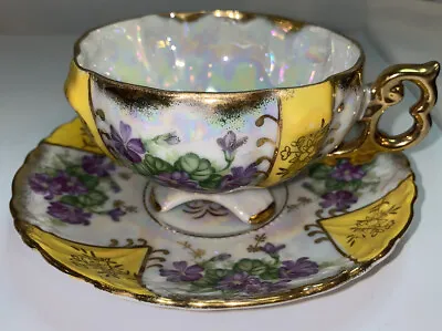 UCAGCO China Tea Cup & Saucer Yellow Gold Purple Flowers Japan Porcelain Vintage • $29.99