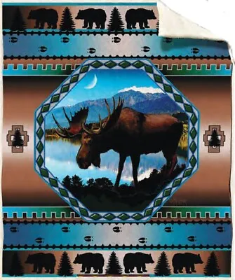 New Moose Lake Sherpa Gift Fleece Throw Blanket Southwest Teal Blue Bears Tracks • $21.96