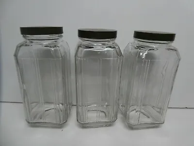 3 Vintage Deco Glass Bottles Coffee Jars Bakelite Lid Vintage Storage Canisters • $119