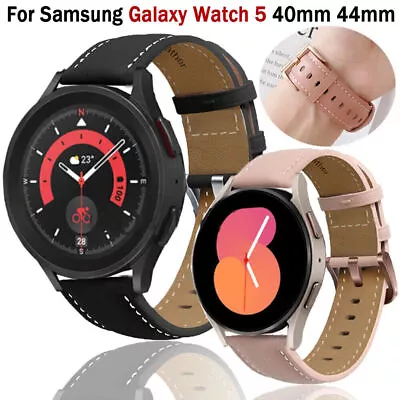 Leather Strap Band Fr Samsung Galaxy Watch 5 Pro 45mm 4 5 6 40-44mm Classic 47mm • $11.90