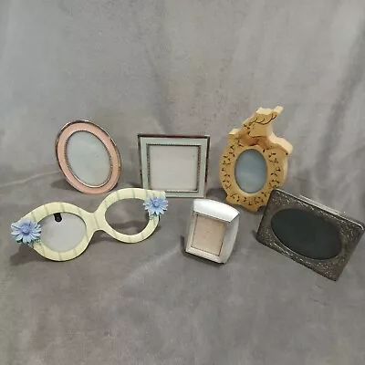 Lot Of 6 Small Mini Easel Photo Frames 2x3 And 3x3 Enamel Wood Silver Plated  • $14.97