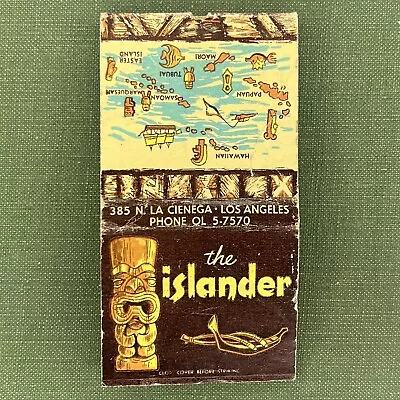 Vintage Matchbook Cover The Islander Tiki Bar Los Angeles CA Feature Matches • $30