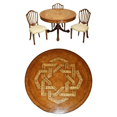 Vintage Celtic Design Burr Oak & Walnut Dining Occasional Games Table & Chairs • $4911.23