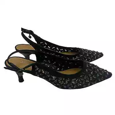 J. Renee Black Beaded Pointed Toe Slingback Kitten Heels Sz 9.5 • $15.39