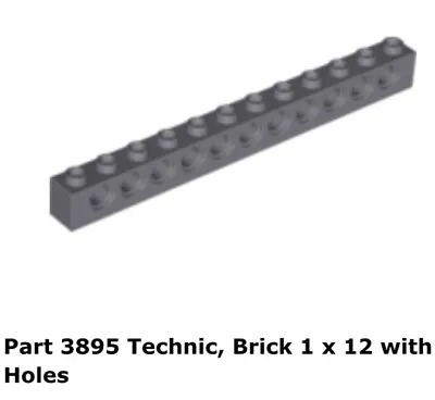 Lego 2x 3895 Dark Bluish Gray Technic Brick 1 X 12 With Holes 8039 • $6.63