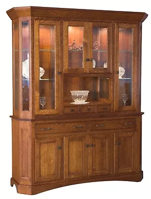 Amish Arts & Crafts Hutch China Cabinet 4-Door Solid Wood Albany 68  • $5699