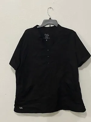 ⭐️⭐️Sz 2XL Black NRG By Barco Women Scrub Large Top Uniform Short Sleeve Pockets • $19.28