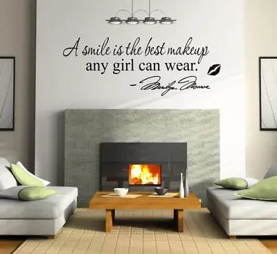 Marilyn Monroe SMILE IS THE BEST MAKEUP Quote Decal WALL STICKER Decor Art SQ52 • $12.53