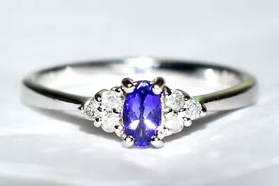 AAAA Tanzanite Ring 9ct White Gold & Diamonds Solitaire Engagement Ring Size N7 • £325