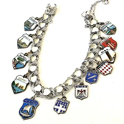 $100 • Buy Sterling Silver Travel Charm Bracelet France Italy Spain Kopooy 12 Charms 7 1/2