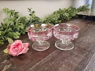 Vintage Pair Of Indiana Tiffin Kings Crown Thumbprint PINK Ruby Dessert Sherbets • $16