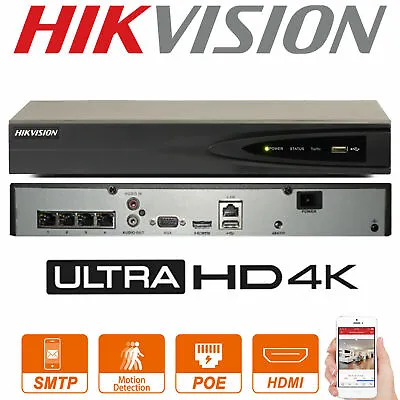 HIKVISION 8MP 4CH POE 4K NVR DS-7604NI-K1/4P 1U HDMI SATA Network Video Recorder • $125.97