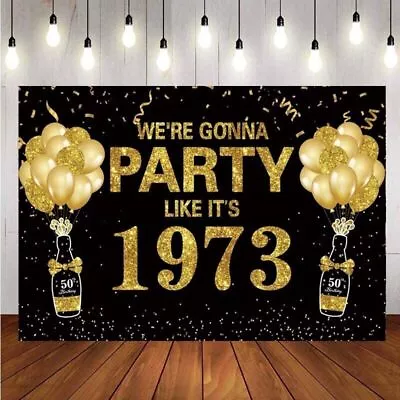 50th Backdrops Vintage 1973 Birthday Party Black Gold Photo Background Banner • £15.59