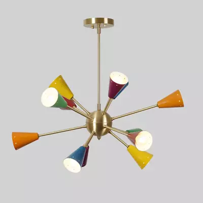 12 Arm Multi Color Shade Brass Sputnik Chandelier Light Fixture Mid Century • $194.32