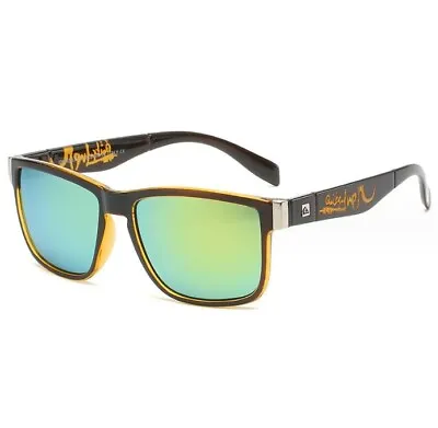 Quiksilver Sports Square Sunglasses Black Yellow Fade Frame Yellow-Blue Mirror • $21