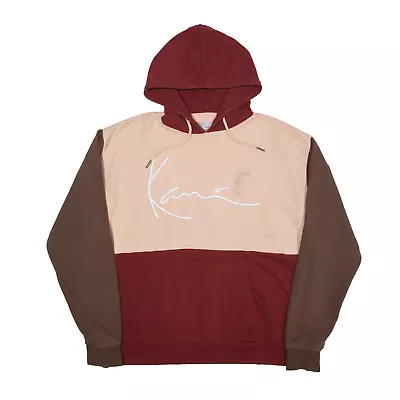 KARL KANI Colourblock Hoodie Maroon Pullover Mens L • £17.99