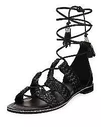 MICHAEL KORS Sandals Black Strappy GLADIATOR Flats Woven Leather MONTEREY New • $90.51