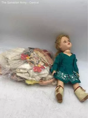 VTG 1952 Ideal P-91 Green Dressed Mary Hartline Girl Doll With Bag Of Clothes • $11.55