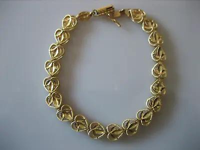 Vintage 14k Yellow Gold Heart Leaf Chain 7.25  Bracelet 9.1 Grams • $584.98