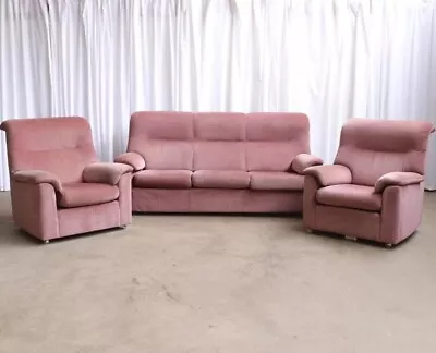 Parker Knoll Columbine Range 3 Piece Suite In Utah Raspberry Velour Fabric • £995