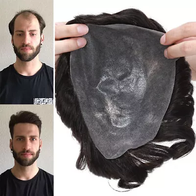 Mens Toupee Wig 100% Remy Hair Replacement System Skin Real Human Hair Piece • $63.36